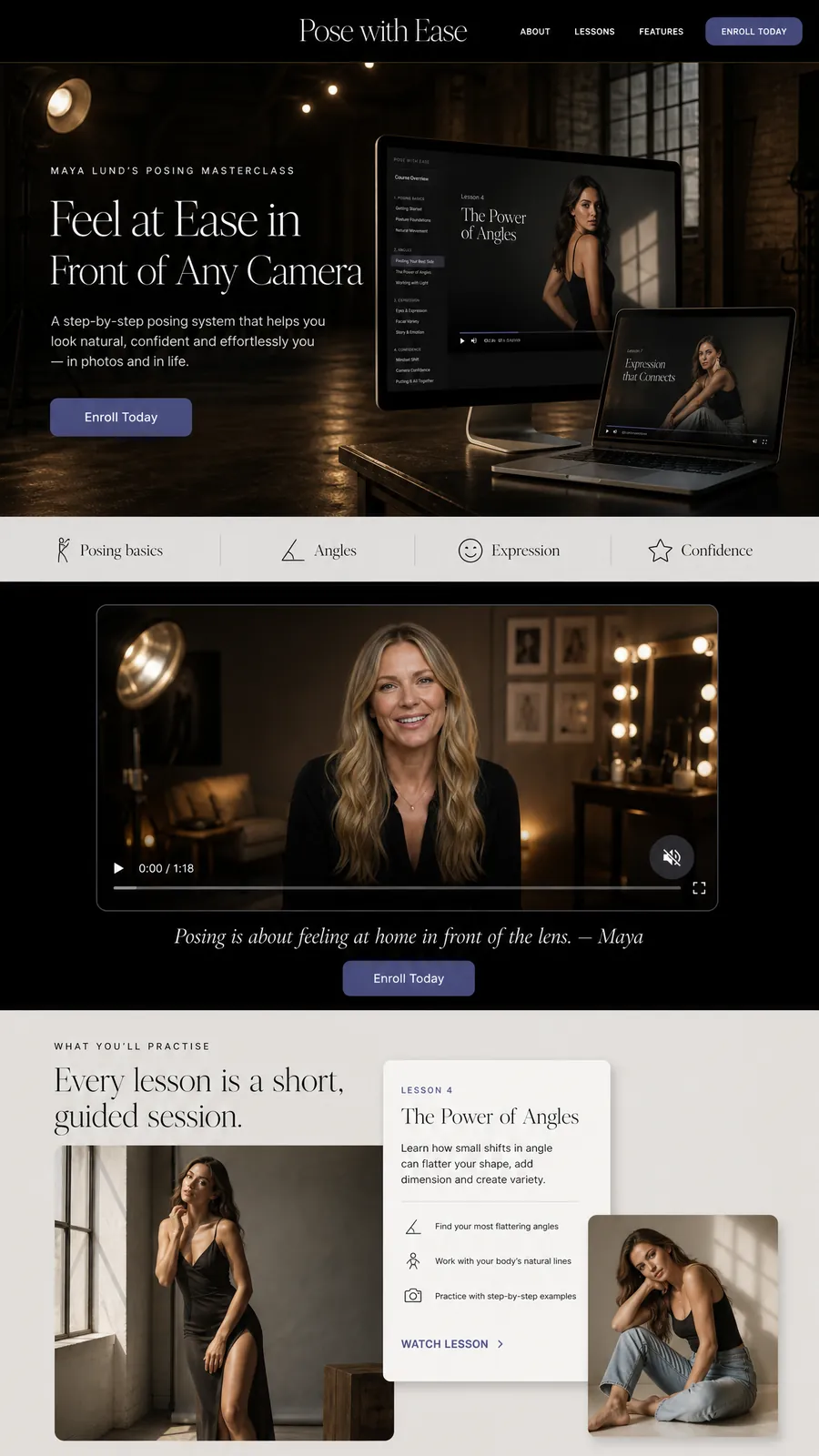 Example sales page for Pose with Ease (fictional)